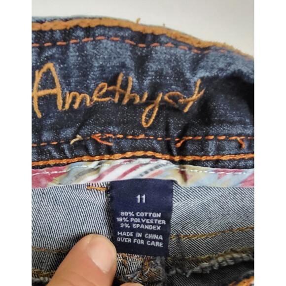 Amethyst Shorts Juniors 11 Distressed Cutoff Raw Stitched Denim Jean Stretch - Picture 2 of 7